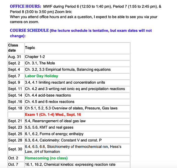 Syllabus key dates