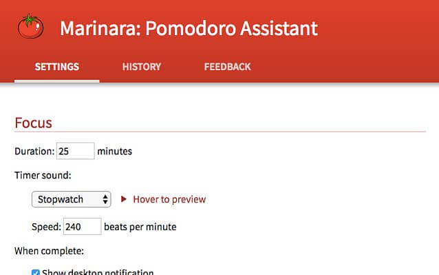 Marinara Pomodoro Assistant Screen shot