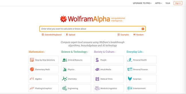 Wolfram Alpha Website  home page image