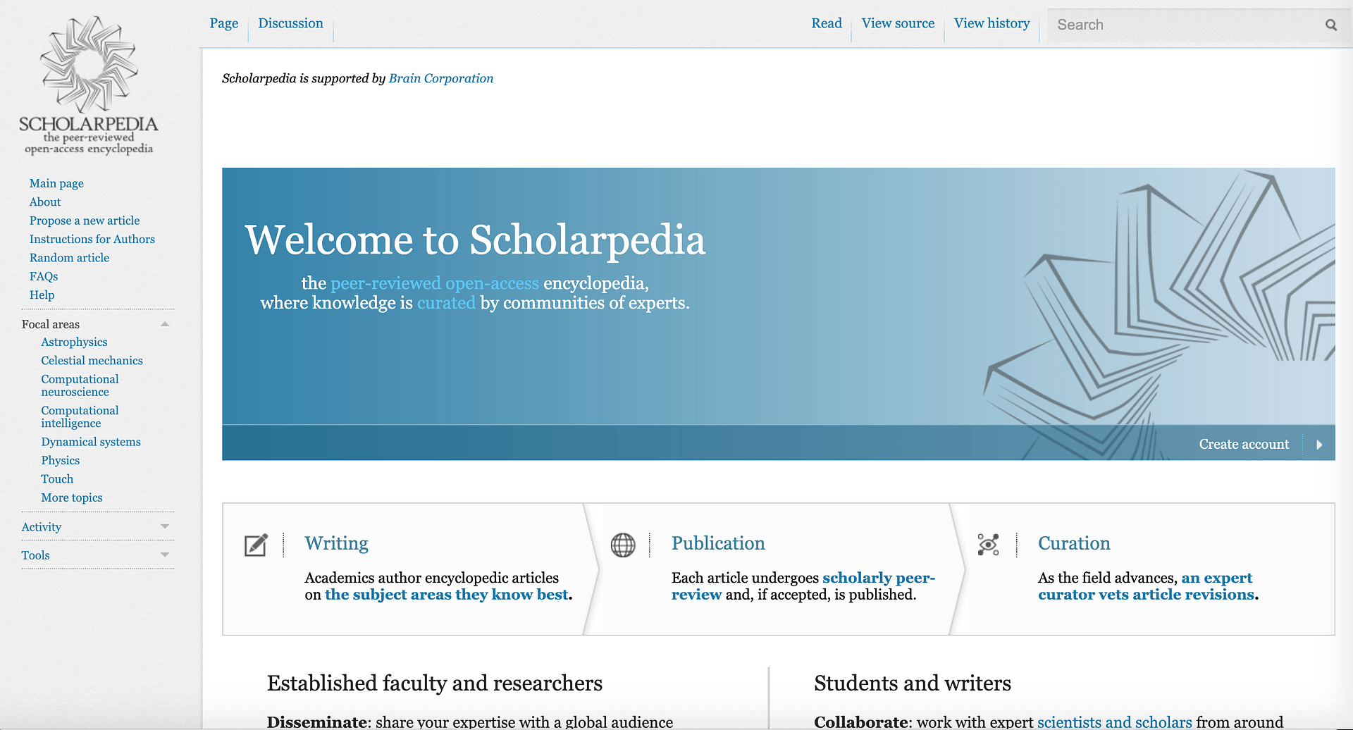 Scholarpedia Website Home page image