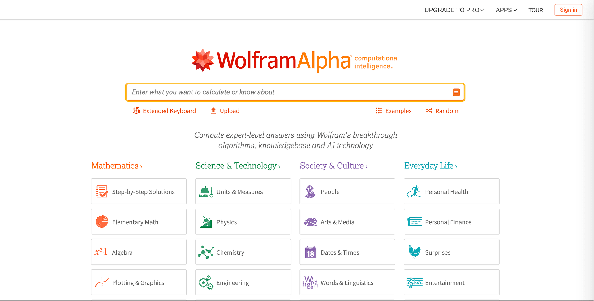 Wolfram Alpha Website  home page image