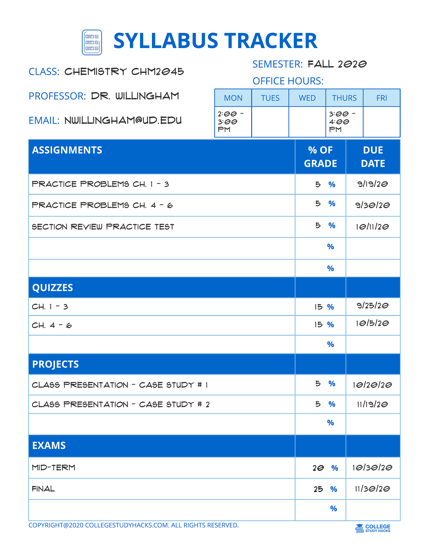 Syllabus Tracker Worksheet