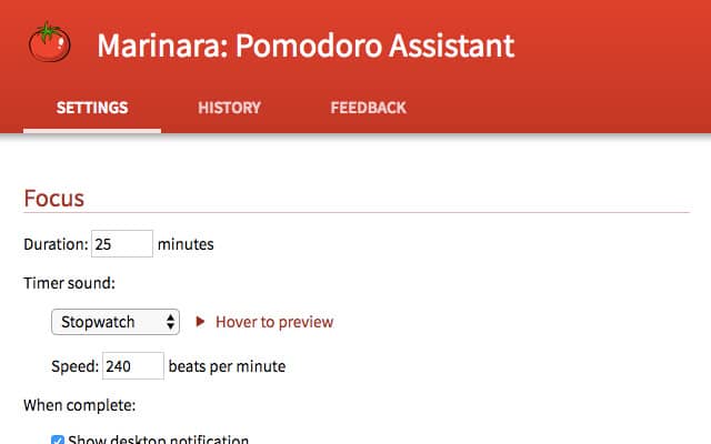 Marinara Pomodoro Assistant Screen shot