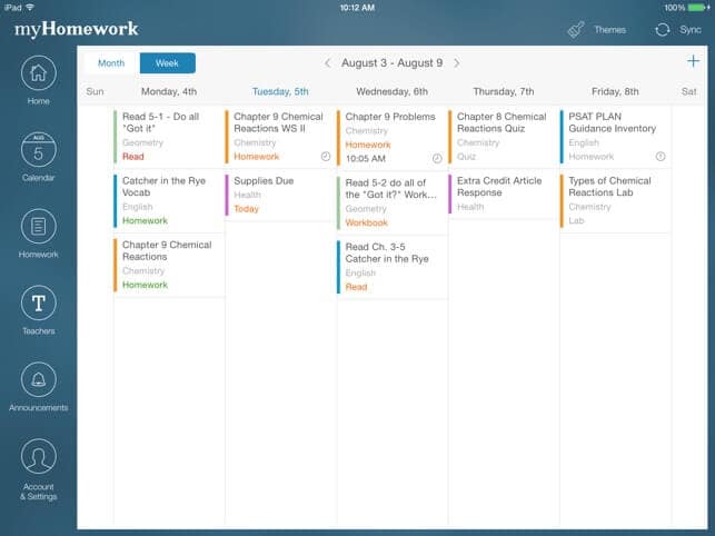 myHomework Planner screen shot